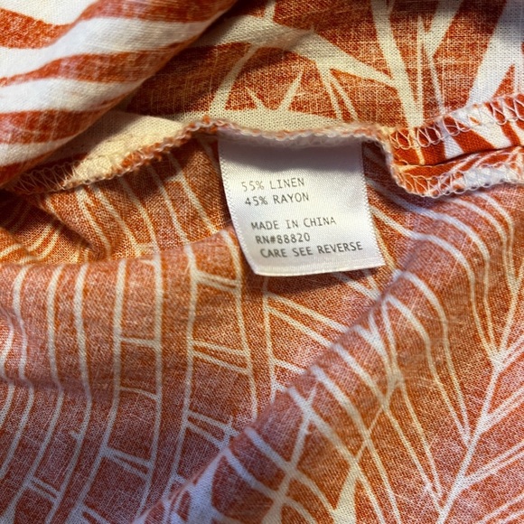 Panama Jack Womens Medium Orange White Palm Tropical Print Linen Blend Blouse - Picture 6 of 6